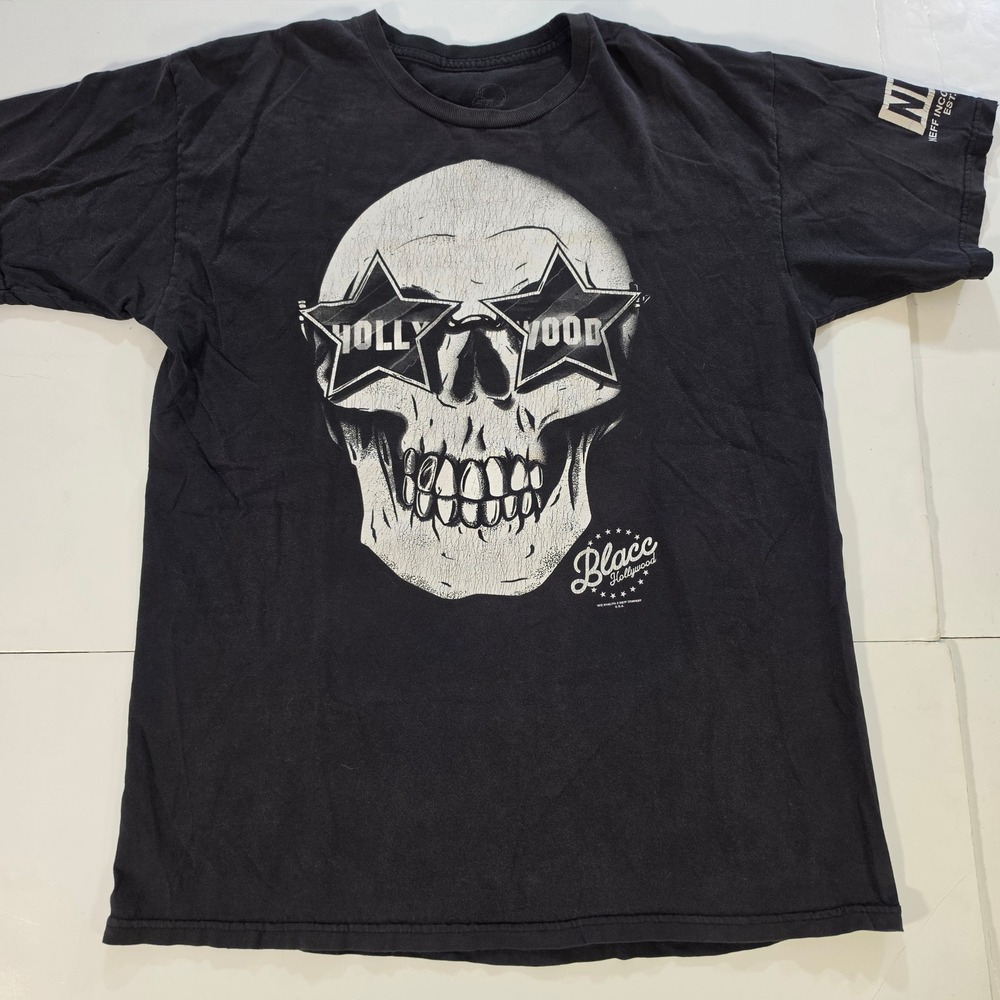 Wiz Khalifa Neff Blacc Hollywood Skull Star Glasses Black Graphic T-Shirt Large
